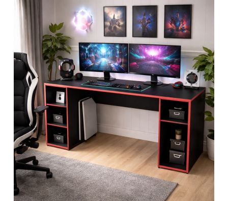 ESCRITORIO GAMER 140X60X75CM NEGRO ROJO *HAS*