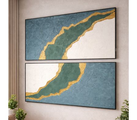 CUADRO AZUL DORADO 80X160CM