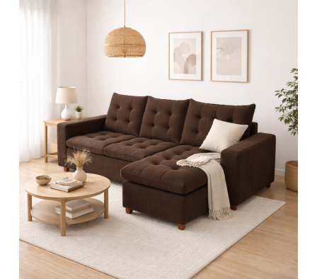 SOFA 3 CUERPOS + SECCIONAL LD 2.40 X 1.60 X 0.90 M PARIS 02 MARRON TOPO