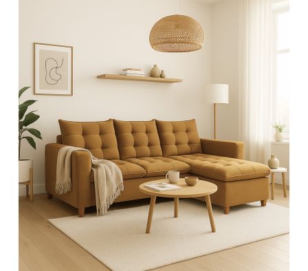 SOFA 3 CUERPOS + SECCIONAL LD 2.40 X 1.60 X 0.90 M PANA SHERPA MARRON CEREAL