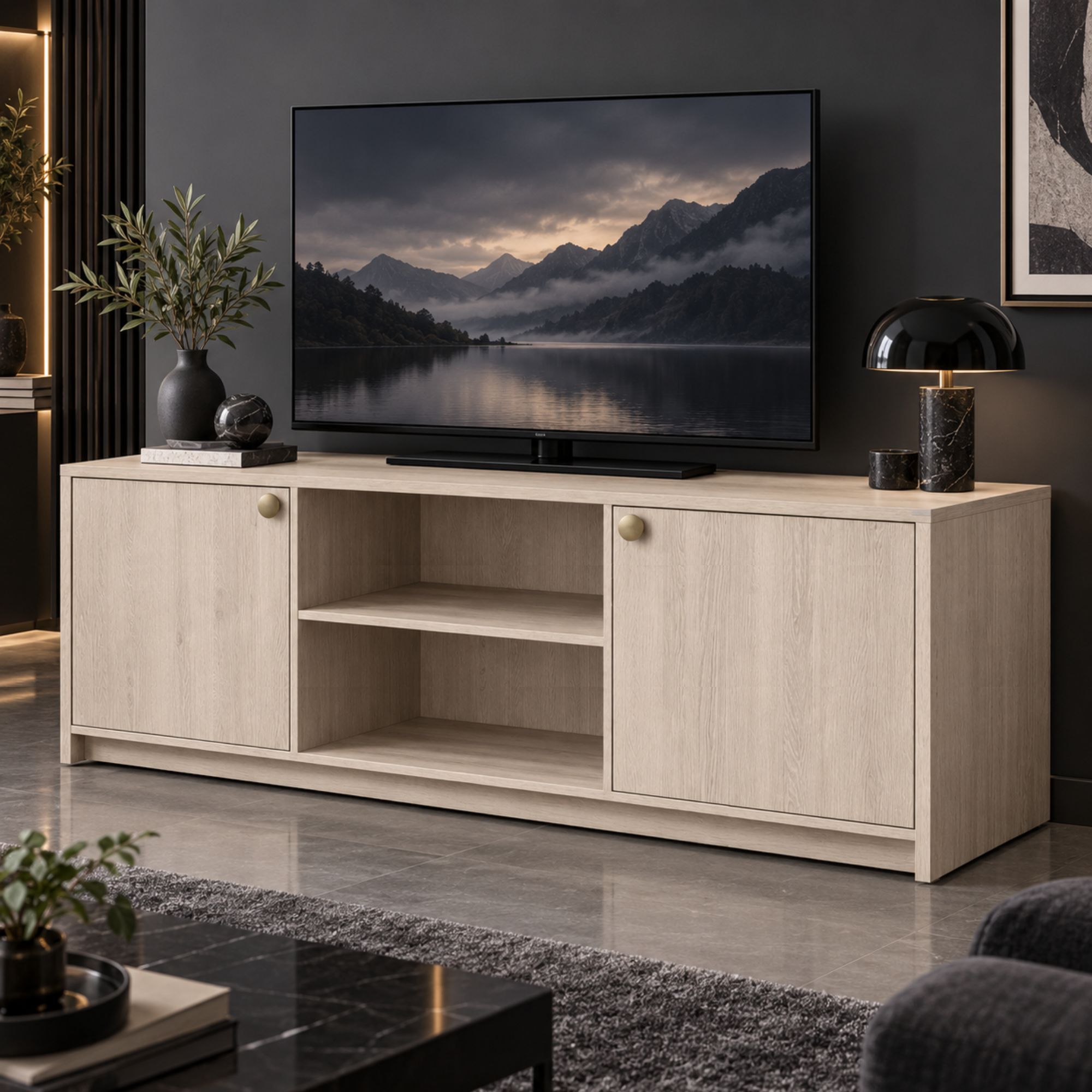 RACK PARA TV CEYLAN CON 2 PUERTAS 200 x 50 x 60 cm - PINO ALAND BLANCO